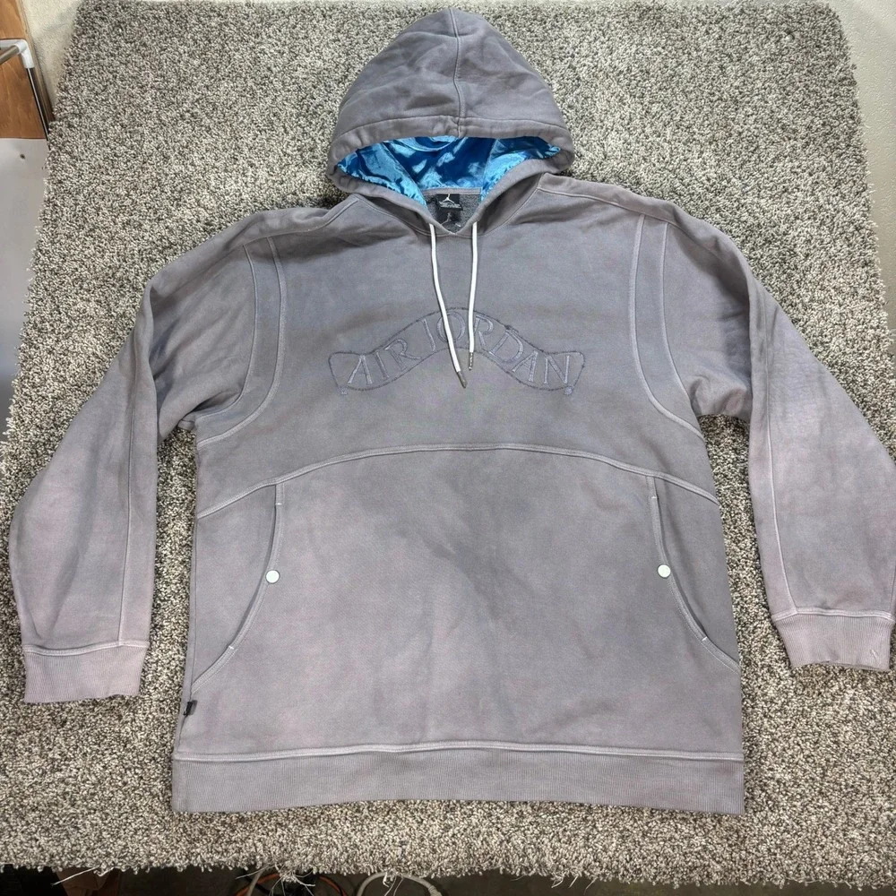 Air Jordan Men's XXL Hooded Sweatshirt Pullover HoodieGray Faded Satin Lined